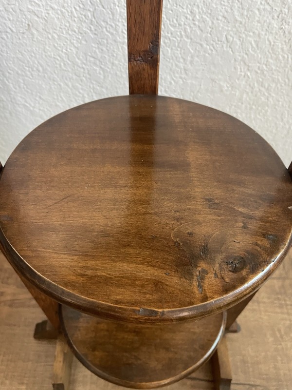Vintage 3 Tier Wood Display Table Dark Oak Foldable 27-1/2” Tall, Shelves 7-1/2” gallery