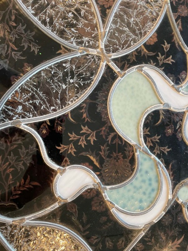GORGEOUS PHYLLIS MORRIS COFFEE TABLE WITH STAINED GLASS TOP - SIGNED! gallery