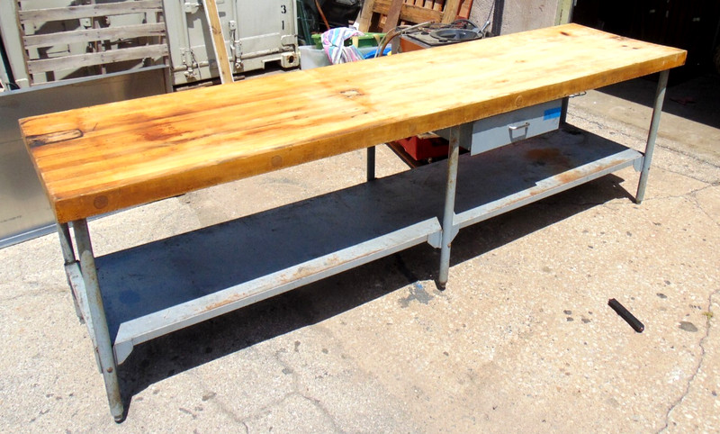 Vtg Industrial Chef Butcher Block Island Stainless WorkStation Table 120×30