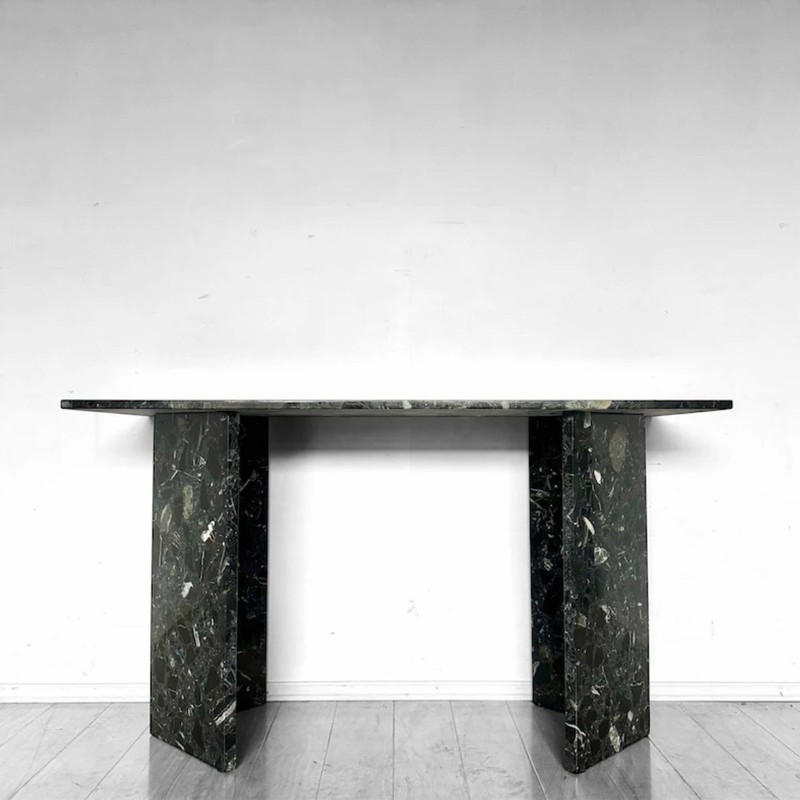 Vintage Green Marinace Granite Console Table or Stone Hallway Table Mid Century