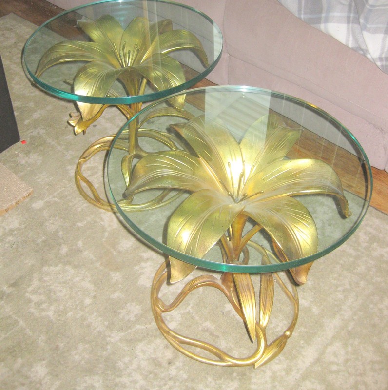 PAIR 1960s Arthur Court Lily Gold Gilded Hollywood Regency Side Tables gallery