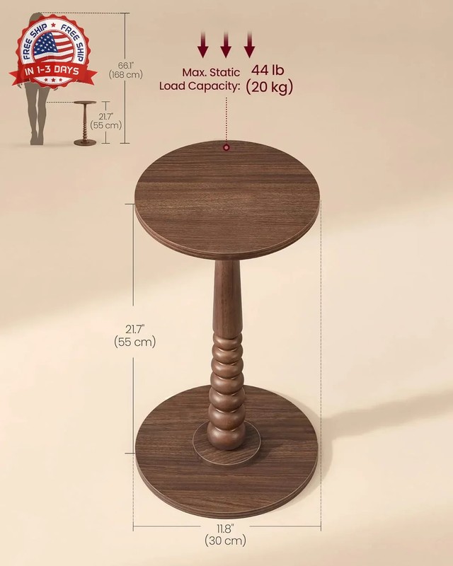 Round Side Table Solid Wood Accent Nightstand 11.8 for Living Room Bedroom gallery