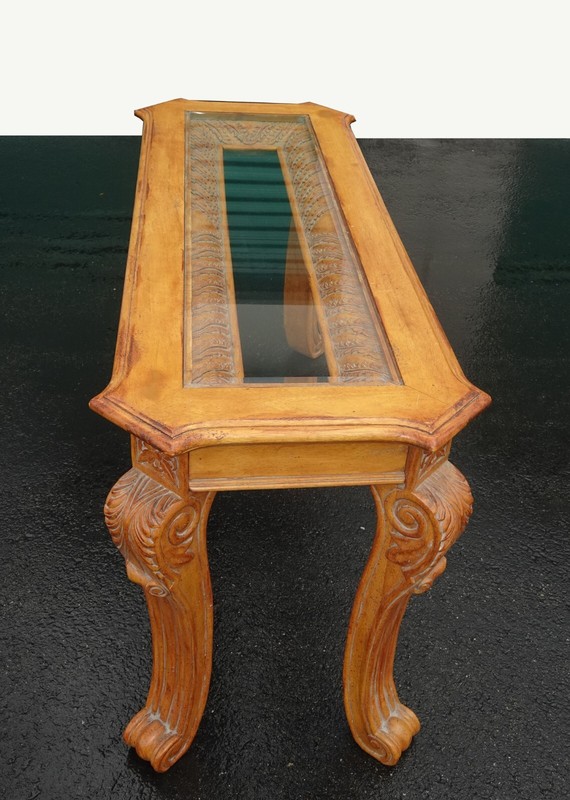 Vintage Golden Brown Entry Console Table w Beveled Glass Top ~ Cravings gallery