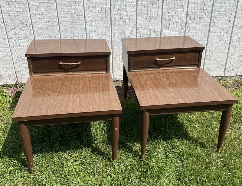 Mersman Mid Century Modern 2 Tier End Or Side Tables Tapered Legs, Brass Feet! gallery
