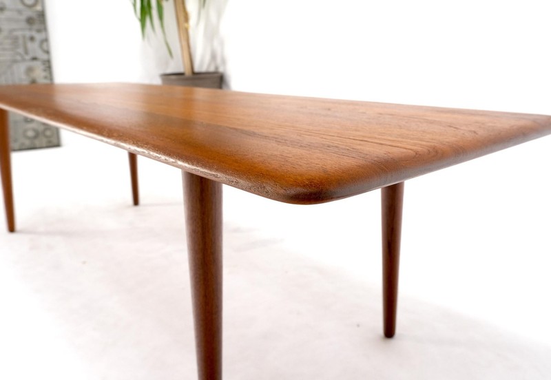 Danish Mid-Century Modern Solid Teak Rectangle Coffee Table Tapered Dowel Legs gallery