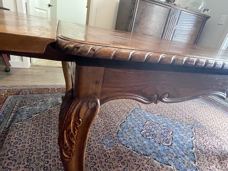 Antique French Louis XV Expandable Dining Table – Solid Walnut & Oak – 1800s gallery