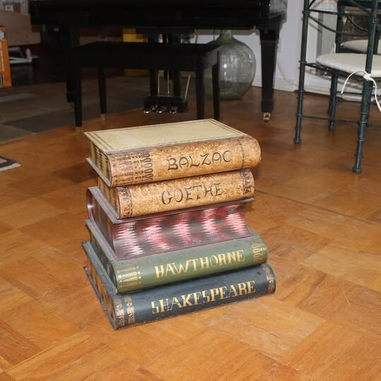 Italian Painted Tole Metal End Table Styled after Historic Literature Books