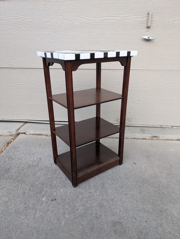 Vintage Bombay Company Yin Yang Mosaic Tile Top Table Shelf Plant Stand Asian gallery