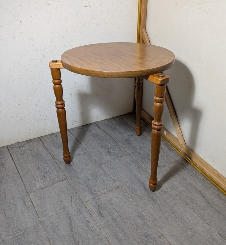 Vintage Mid Century Modern Rustic Country Round Pedestal Table Plant Stand Wood gallery
