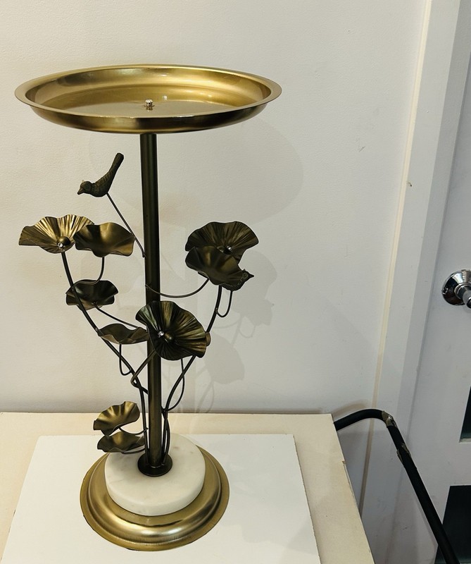 Vtg Lilly Pond Lotus Brass Accent Table Hollywood Regency Planter Stand