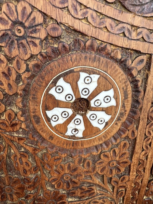 Antique Moroccan Carved Inlay Wooden Door, Table, Wall hanging 60”x27” gallery