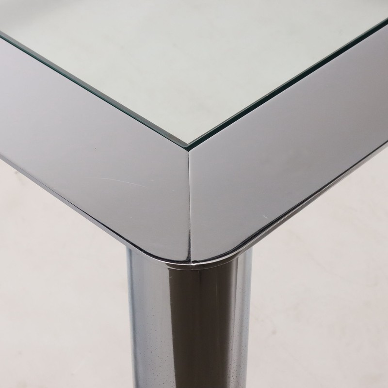 Vintage Table Chromed Metal Glass Italy 1960s-1970s gallery