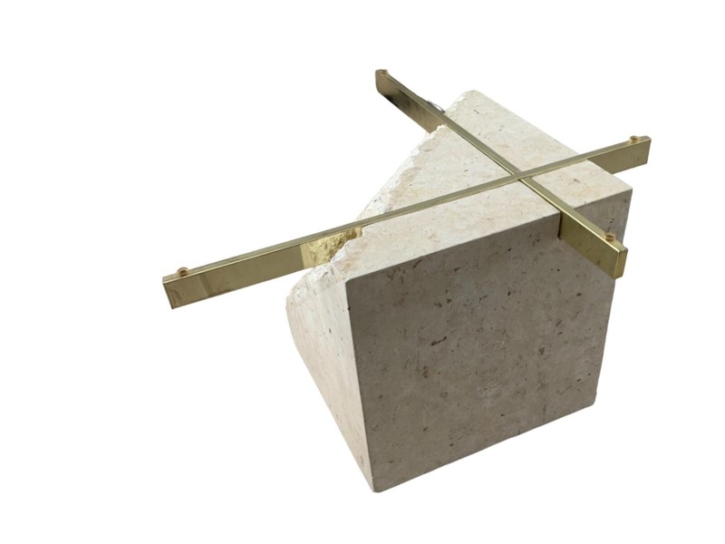 Postmodern Tesselated Mactan Stone and Brass Coffee Table With Glass Top gallery