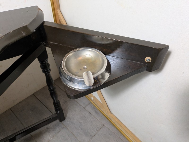 Vintage Rustic Wood Smoking Table Stand w Swing Out Ashtray Shelf Colonial 3-Leg gallery