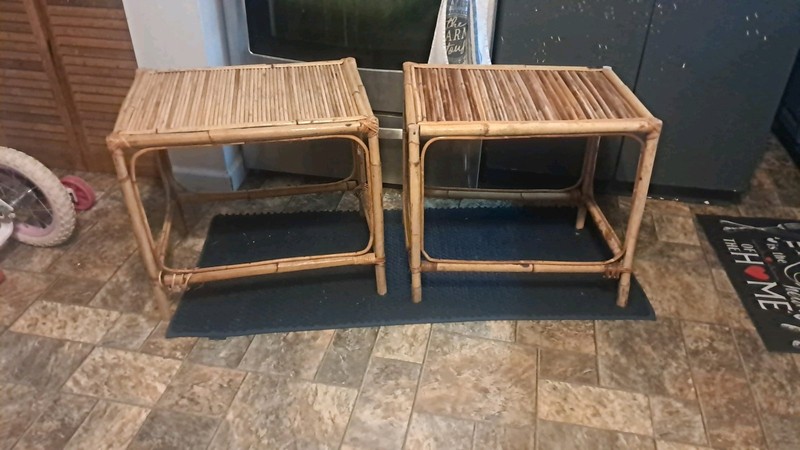 Vintage French Country Bamboo Wicker Rattan Nesting Tables