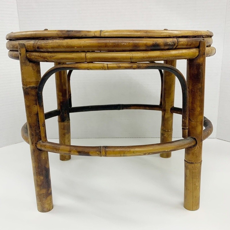 Vintage Tortoise Bamboo Stand Stool Plant Pot Oval 10” x 12” x 11” Mid Century gallery