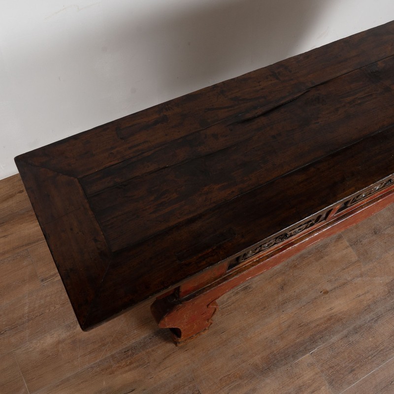 19th Century Chinese Red Altar Console Table with Carved Drawers gallery
