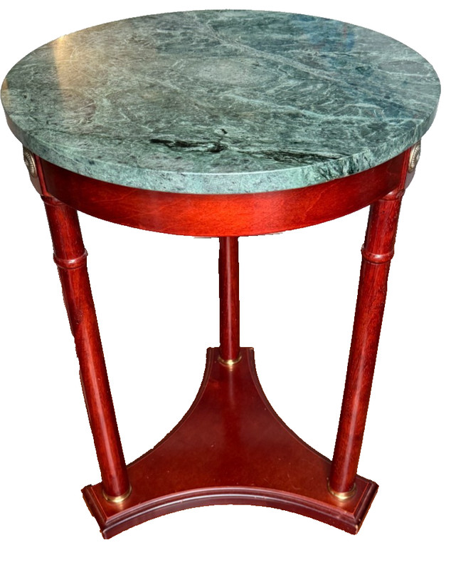 Vintage Green Marble Top Table with Mahogany Pedestal Base | Accent Table