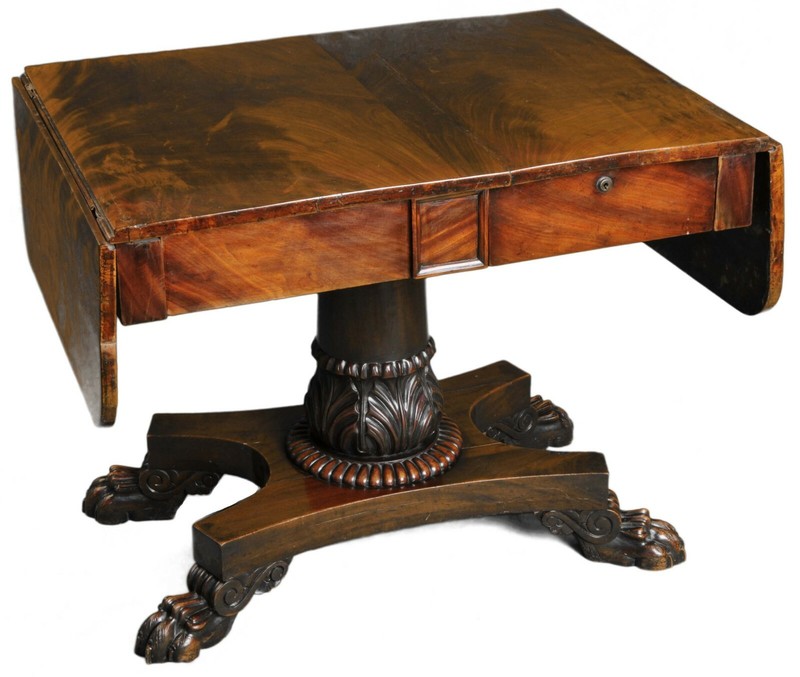 ANTIQUE ENGLISH REGENCY PEDESTAL DROP-LEAF TABLE