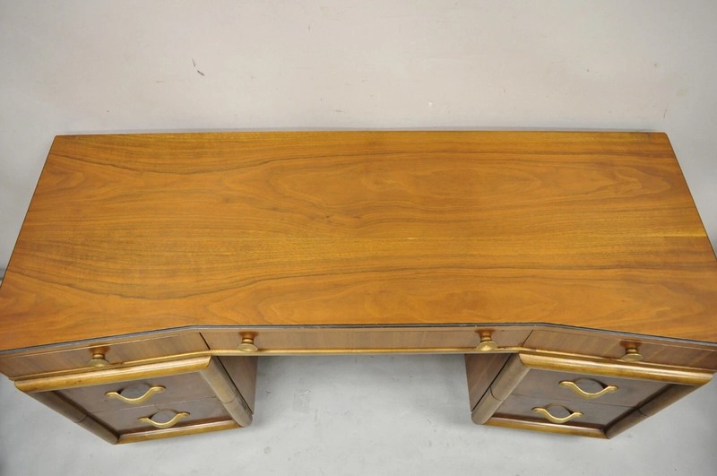 Vintage Mid Century Modern Art Deco Walnut Vanity Table w Mirror by Joerns Bros gallery
