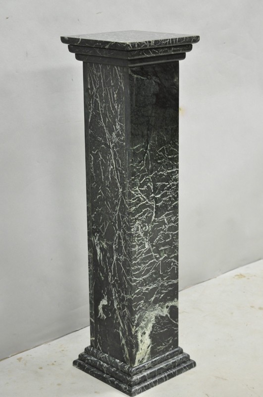 Vintage Italian Classical Style Dark Green Marble Square Column Pedestal Stand gallery