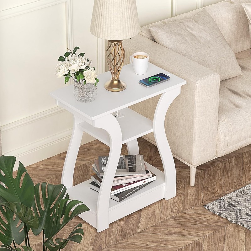 End Tables Living Room Set of 2,End Table with Charging Station,White End Table gallery