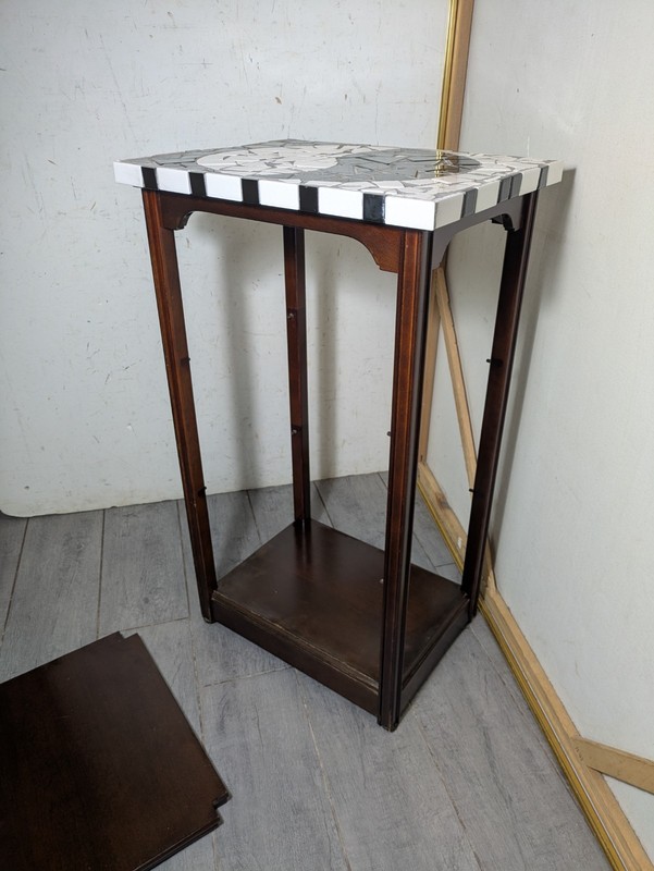 Vintage Bombay Company Yin Yang Mosaic Tile Top Table Shelf Plant Stand Asian gallery