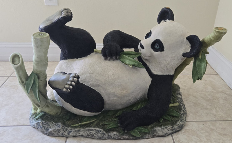 Vintage Retro Panda Coffee Table Heavy Resin Base Glass Top 70s Kitsch Decor gallery