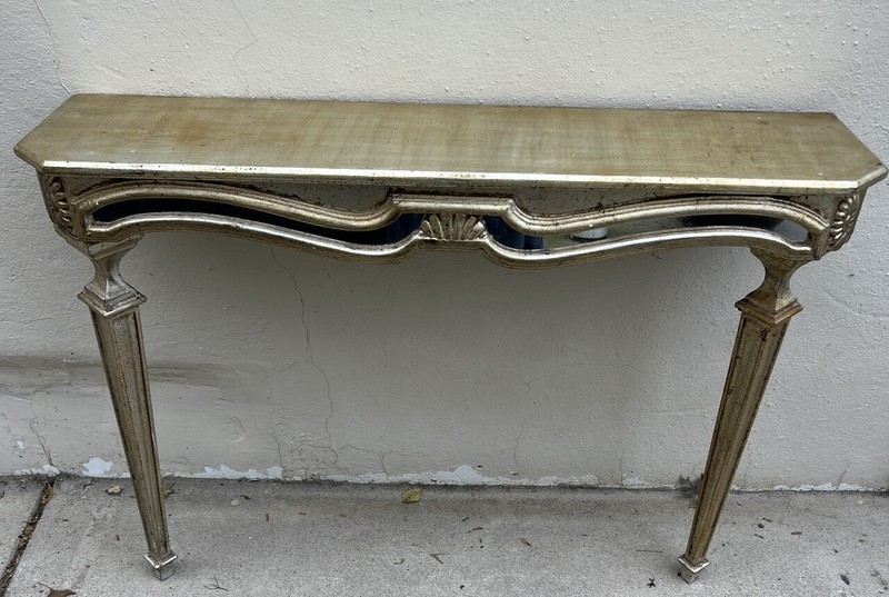 Vintage Console Table Hollywood Regency Florentine Venetian Mirrored Leafed Wood