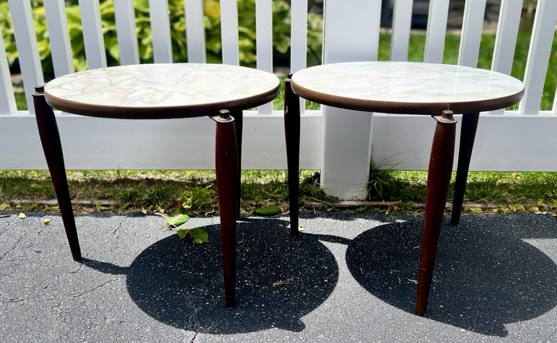 MCM Formica and Walnut Round Nesting Tables, Set of 2