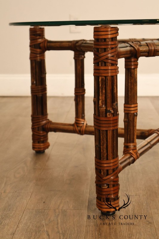 McGuire Bamboo And Rattan Round Glass Top Coffee Table gallery
