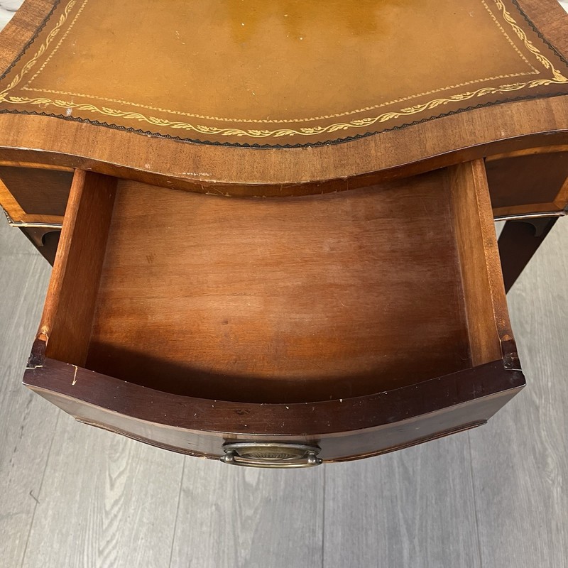 Rare ATQ Regency Style Leather Top Triangular Side Table W/Drawer Brass Pocket gallery