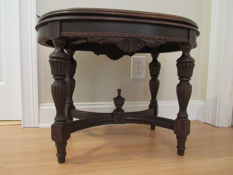 antique tea table REMOVABLE GLASS TOP TRAY early 1900's WOOD INLAY WILL SHIP!! gallery