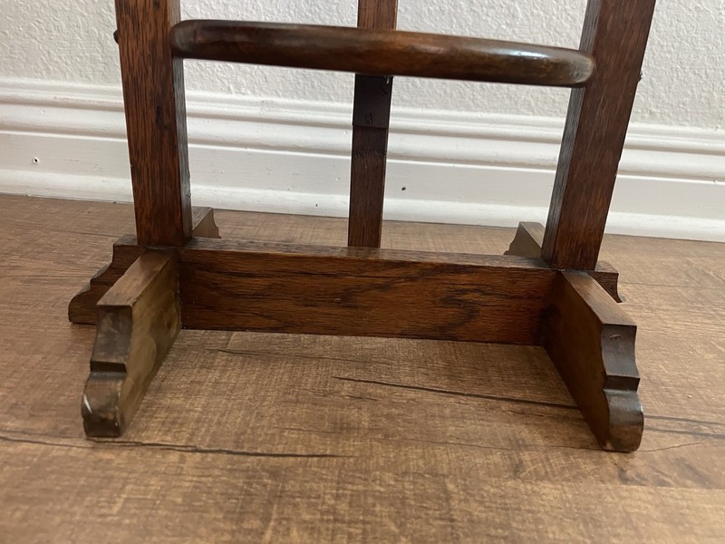 Vintage 3 Tier Wood Display Table Dark Oak Foldable 27-1/2” Tall, Shelves 7-1/2” gallery