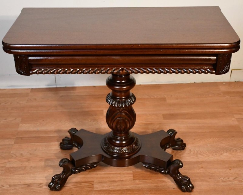 1910s Antique American Empire solid Mahogany flip-top Game table / console table