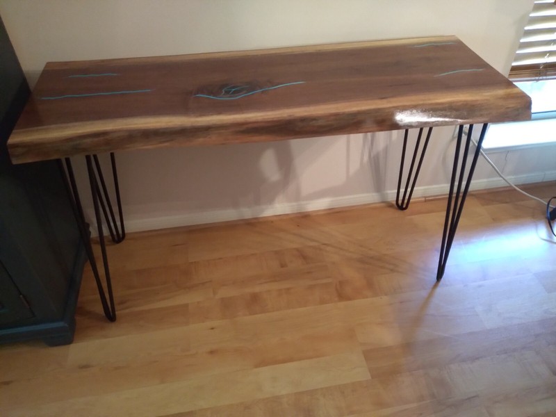 Live Edge Walnut Slab Table with Turquoise Inlay (Free Shipping) gallery