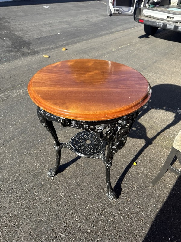Rare Antique Cast Iron Britannia London Pub Table Chipped And Welded Black