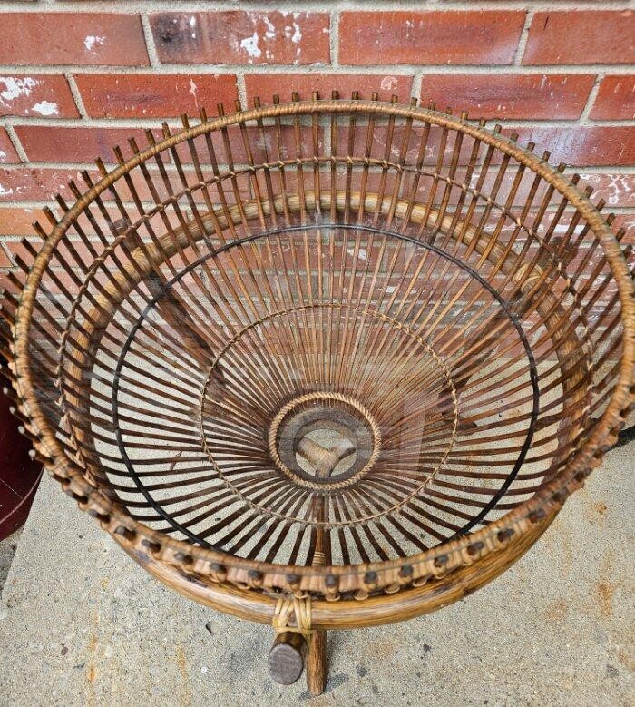 1960s Franco Albini Style Rattan Bamboo Fishing Basket Trap Table Handmade gallery