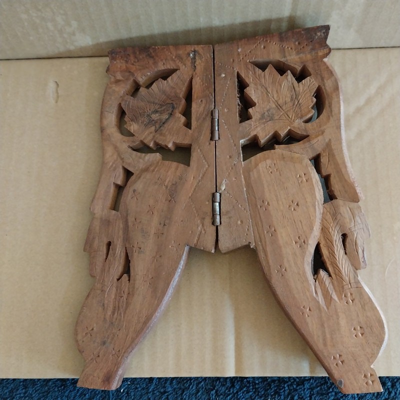 Vtg Hand Carved Teak Wood Mini Table Display Plant Stand w/ Folding Base 8.5"H gallery