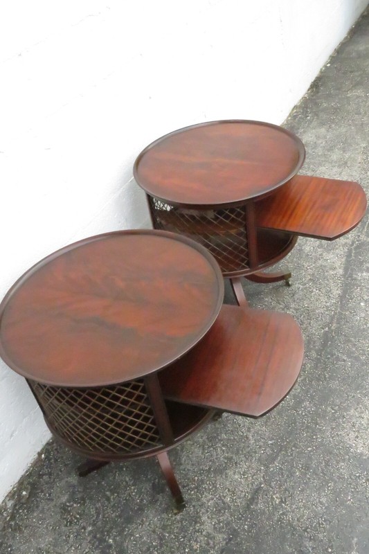 Grosfelds 1940s Flame Mahogany Side End Tables with Pull Out Tray a Pair 5266 gallery
