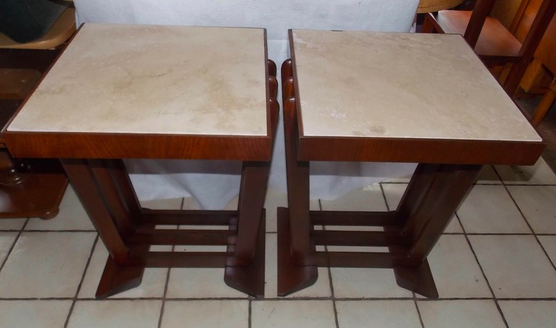 Walnut Mid Century Marble Top End Table / (1 Table) (ET354)