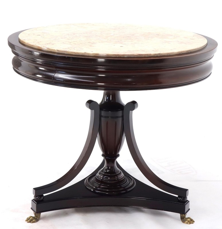 Mahogany Cup Shape Base Pink Marble Top Brass Claw Feet Center Table Gueridon gallery