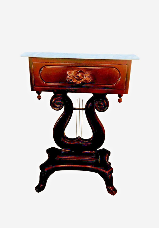 Vintage Victorian Style Lyre-Harp Mahogany Italian side table Marble top