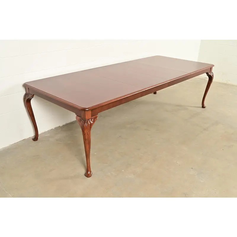 Baker Furniture Queen Anne Cherry Extension Dining Table, Newly Refinished