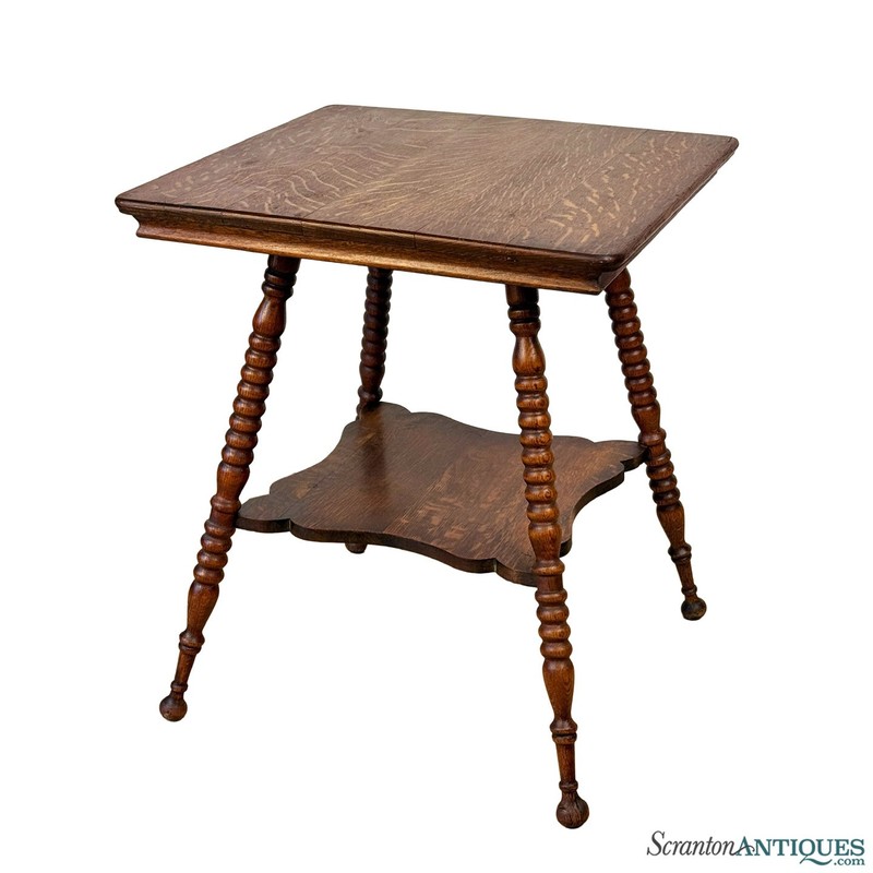 Antique Victorian Quartersawn Oak Square Parlor Table