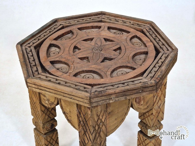 ROUND COFFEE TABLE- Moroccan Brown Wooden Table - Handcrafted Berber Decor. gallery
