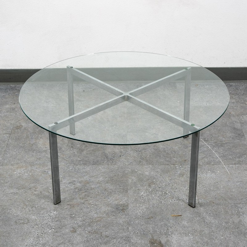 Mid Century Modern Coffee Table Metal Round Glass Vintage Circular X Base Silver