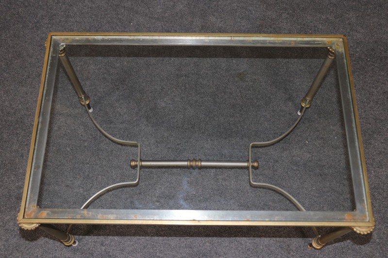 Diminutive Size Maison Jansen Style Brass Steel Glass Directoire Coffee Table gallery