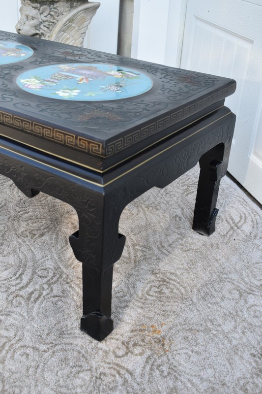 Vintage Asian Cocktail Table w/Cloisonné Panels gallery