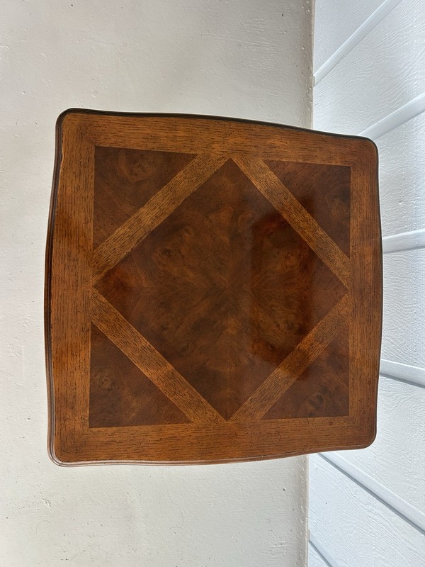 Vtg Campaign Style Fold Tray Table-Gilt Wood butler Serve Table By Scheibe-1950 gallery